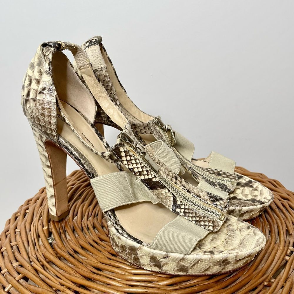 Alexandre Birman Snakeskin Platform Zip Heels Snake 9‎ B 40 Sexy Natural